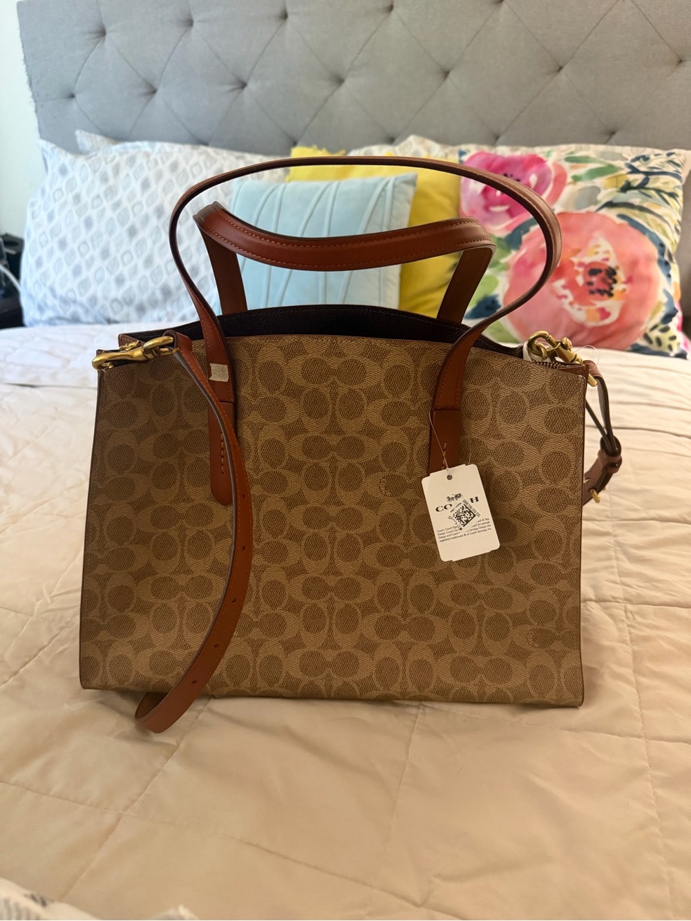 NWT Coach Charlie Carryall Brown Signature Tote Bag - Picture 2 of 12